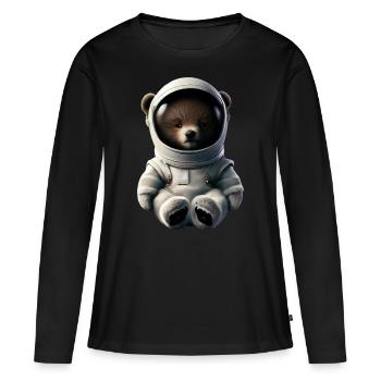 Ours en combinaison d’astronaute - T-shirt manches longues Premium bio Femme - noir - Devant - Julia (174cm)