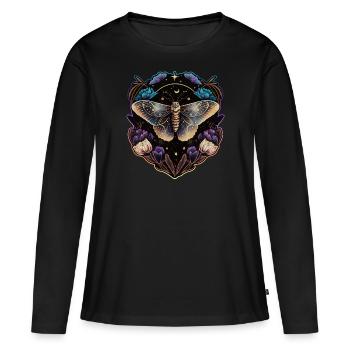 Moth, papillon de nuit, fleurs, lune, gothique, wicca - T-shirt manches longues Premium bio Femme - noir - Devant - Julia (174cm)
