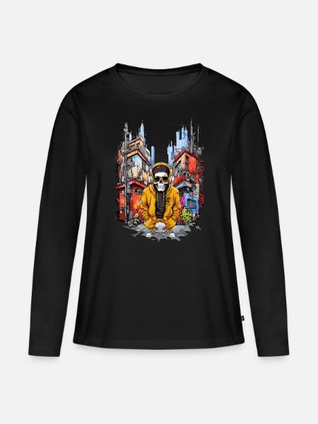 Skull City - Frauen Premium Bio Langarmshirt - Schwarz