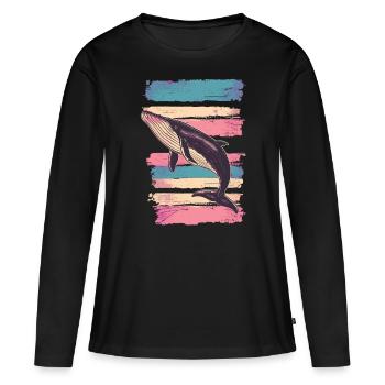 Baleine baleine baleine baleine rayure vintage - T-shirt manches longues Premium bio Femme - noir - Devant - Julia (174cm)