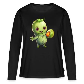 Green Alien Meets Avocado: Healthy - Women's Premium Organic Long Sleeve Shirt - black - Front - Julia (174cm)