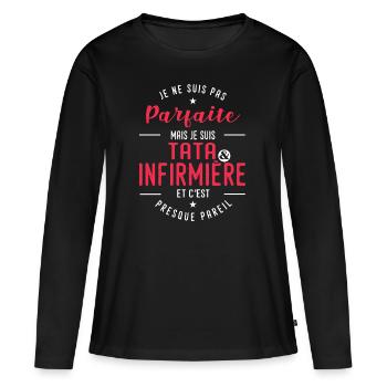 Tata infirmière humour tatie infirmiere - T-shirt manches longues Premium bio Femme - noir - Devant - Julia (174cm)