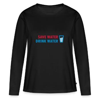 Économisez de l'eau, buvez de l'eau (verre avec de l'eau) - T-shirt manches longues Premium bio Femme - noir - Devant - Julia (174cm)