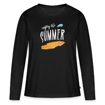 Profiter de l'été - Surf d'été - T-shirt manches longues Premium bio Femme - noir - Devant - Julia (174cm)