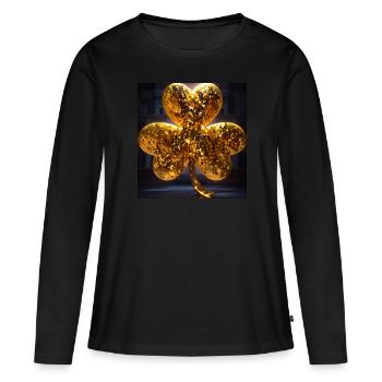 Trèfle, or, paillettes, trèfle - T-shirt manches longues Premium bio Femme - noir - Devant - Julia (174cm)