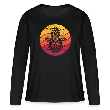 Hamsa Main de Fatima Retro Style Vintage - T-shirt manches longues Premium bio Femme - noir - Devant - Julia (174cm)