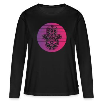 Hamsa Main de Fatima Retro Style Vintage - T-shirt manches longues Premium bio Femme - noir - Devant - Julia (174cm)