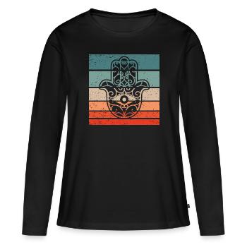 Hamsa Main de Fatima Retro Style Vintage - T-shirt manches longues Premium bio Femme - noir - Devant - Julia (174cm)