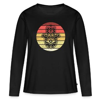 Hamsa Main de Fatima Retro Style Vintage - T-shirt manches longues Premium bio Femme - noir - Devant - Julia (174cm)
