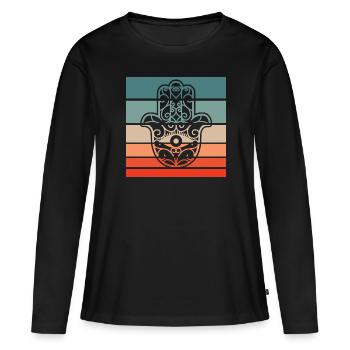 Hamsa Main de Fatima Retro Style Vintage - T-shirt manches longues Premium bio Femme - noir - Devant - Julia (174cm)