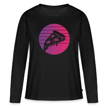 Pizza Stück Retro Style Vintage - Frauen Premium Bio Langarmshirt - Schwarz - Vorne - Julia (174cm)