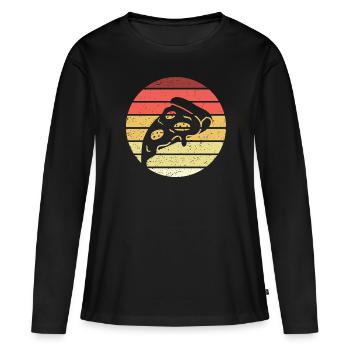 Pizza Stück Retro Style Vintage - Frauen Premium Bio Langarmshirt - Schwarz - Vorne - Julia (174cm)