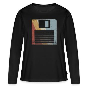 Diskette Retro Style Vintage - Frauen Premium Bio Langarmshirt - Schwarz - Vorne - Julia (174cm)