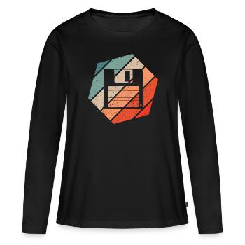 Diskette Retro Style Vintage - Frauen Premium Bio Langarmshirt - Schwarz - Vorne - Julia (174cm)
