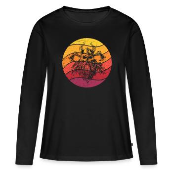 Wikinger Schädel Retro Style Vintage - Frauen Premium Bio Langarmshirt - Schwarz - Vorne - Julia (174cm)