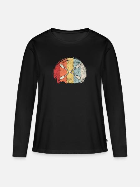 Kajak Paddel Retro - Frauen Premium Bio Langarmshirt - Schwarz