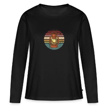 Camping Lanterne Rétro - T-shirt manches longues Premium bio Femme - noir - Devant - Julia (174cm)