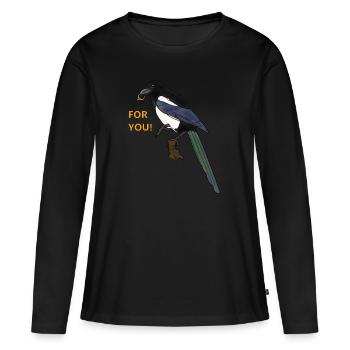 Elster mit Diamantring - Frauen Premium Bio Langarmshirt - Schwarz - Vorne - Julia (174cm)