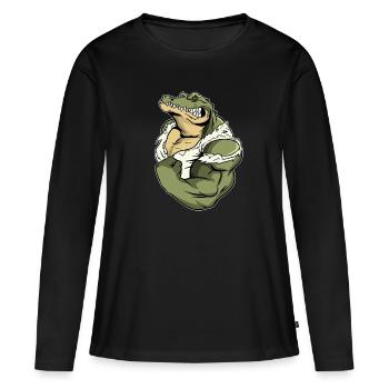 Motif de sport sportif musculaire crocodile fitness - T-shirt manches longues Premium bio Femme - noir - Devant - Julia (174cm)