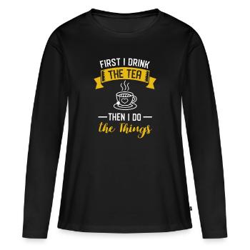 tee - Frauen Premium Bio Langarmshirt - Schwarz - Vorne - Julia (174cm)