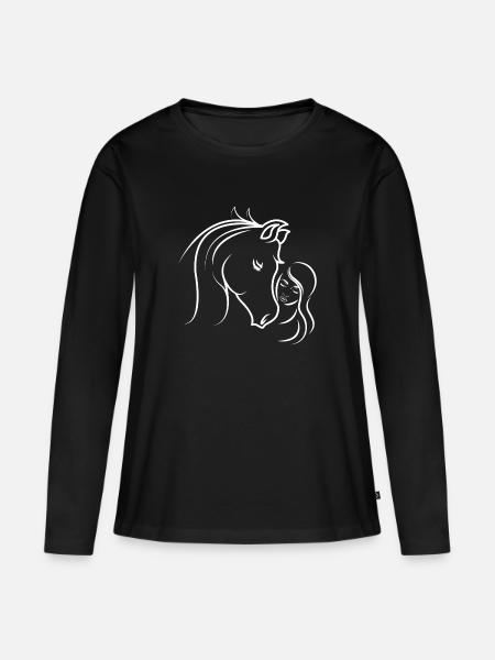 Pferdekopf Pferd Reiterin - Frauen Premium Bio Langarmshirt - Schwarz