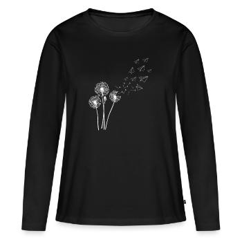 Pissenlit avec avion en papier spore volant - T-shirt manches longues Premium bio Femme - noir - Devant - Julia (174cm)