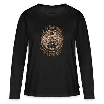 Wikinger Raben Nordische Mythologie Kampf Krieger - Frauen Premium Bio Langarmshirt - Schwarz - Vorne - Julia (174cm)