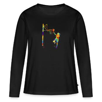 Motif de sport d'équipe de basket- joueur de basket- - T-shirt manches longues Premium bio Femme - noir - Devant - Julia (174cm)