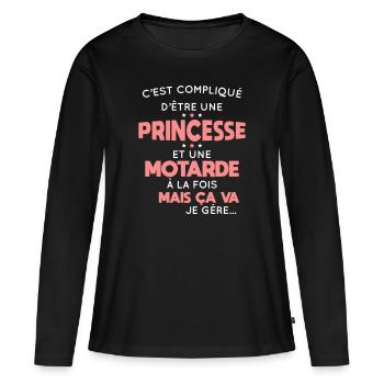 Compliqué d'être une princesse et une motarde - T-shirt manches longues Premium bio Femme - noir - Devant - Julia (174cm)