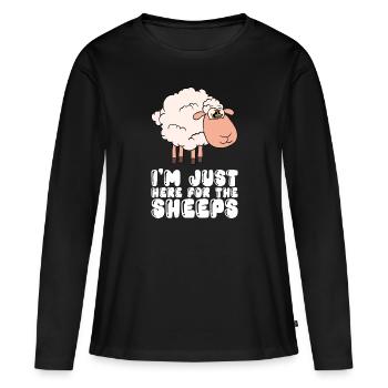 Je ne suis qu’à cause des moutons ici - T-shirt manches longues Premium bio Femme - noir - Devant - Julia (174cm)
