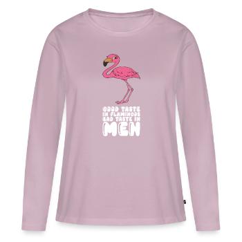 Drôles de graphismes flamants roses - T-shirt manches longues Premium bio Femme - rose poudré - Devant - Julia (174cm)