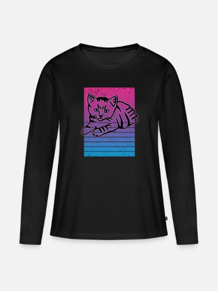 Retro Katze Grafik Katze für Katzenbesitzer - Frauen Premium Bio Langarmshirt - Schwarz