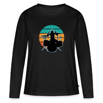 Batteur et batterie - T-shirt manches longues Premium bio Femme - noir - Devant - Julia (174cm)
