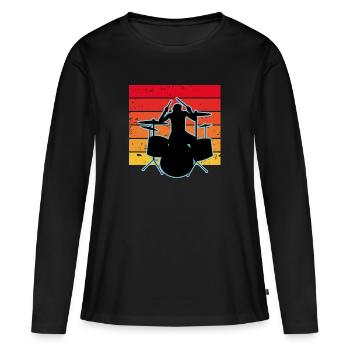 Batteur et batterie - T-shirt manches longues Premium bio Femme - noir - Devant - Julia (174cm)