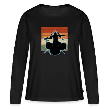 Batteur et batterie - T-shirt manches longues Premium bio Femme - noir - Devant - Julia (174cm)