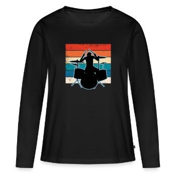 Batteur et batterie - T-shirt manches longues Premium bio Femme - noir - Devant - Julia (174cm)