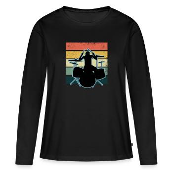 Batteur et batterie - T-shirt manches longues Premium bio Femme - noir - Devant - Julia (174cm)