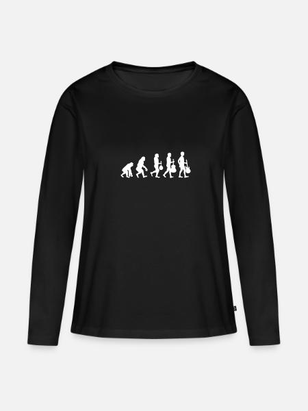 Lustige Mandolin Evolution - Frauen Premium Bio Langarmshirt - Schwarz