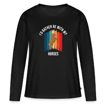 Je serais plutôt avec mes chevaux - T-shirt manches longues Premium bio Femme - noir - Devant - Julia (174cm)
