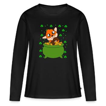 Cute Fox Clover St. Patrick's Day - Women's Premium Organic Long Sleeve Shirt - black - Front - Julia (174cm)