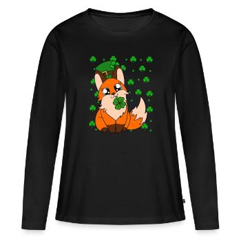 Cute Fox Clover St. Patrick's Day - Women's Premium Organic Long Sleeve Shirt - black - Front - Julia (174cm)
