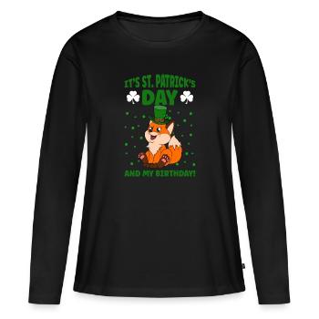 Cute Fox Clover St. Patrick's Day - Women's Premium Organic Long Sleeve Shirt - black - Front - Julia (174cm)