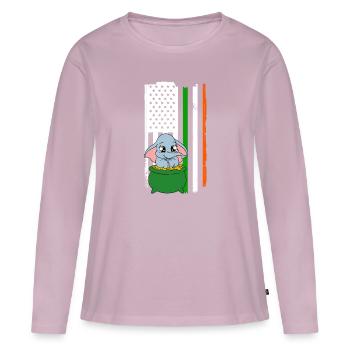 Mignons trèfles d’éléphants Fête de la Saint-Patrick - T-shirt manches longues Premium bio Femme - rose poudré - Devant - Julia (174cm)