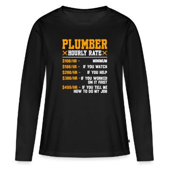 Plombier Taux horaire - T-shirt manches longues Premium bio Femme - noir - Devant - Julia (174cm)