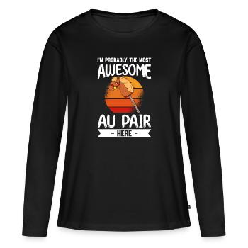 Au Pair Fille Maternelle Nounou - T-shirt manches longues Premium bio Femme - noir - Devant - Julia (174cm)