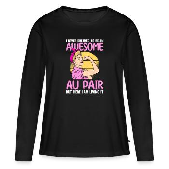 Au Pair Fille Maternelle Nounou - T-shirt manches longues Premium bio Femme - noir - Devant - Julia (174cm)