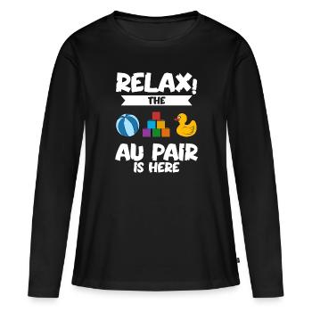 Au Pair Fille Maternelle Nounou - T-shirt manches longues Premium bio Femme - noir - Devant - Julia (174cm)