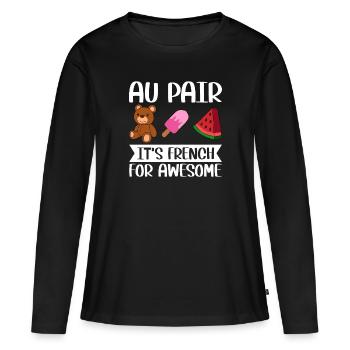 Au Pair Fille Maternelle Nounou - T-shirt manches longues Premium bio Femme - noir - Devant - Julia (174cm)