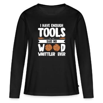 Sculpture sur bois brillant sur bois - T-shirt manches longues Premium bio Femme - noir - Devant - Julia (174cm)
