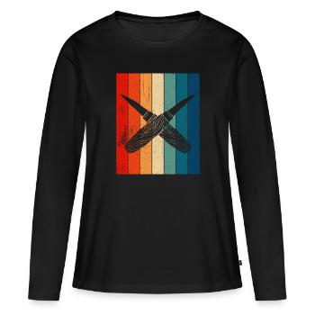 Sculpture sur bois brillant sur bois - T-shirt manches longues Premium bio Femme - noir - Devant - Julia (174cm)